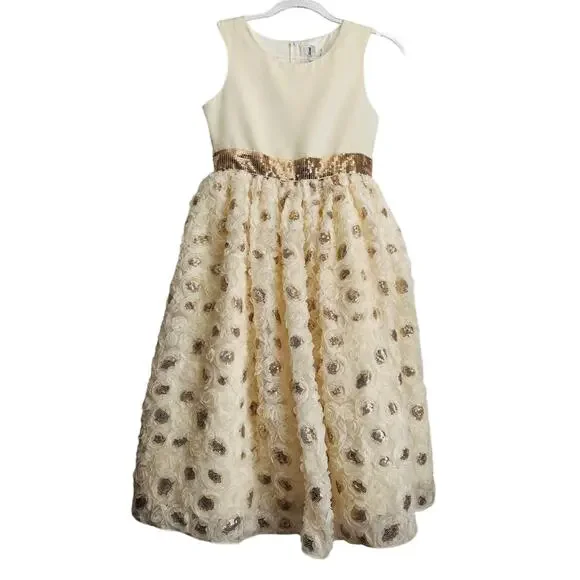 Girls size 12 / 14 beautiful Rare Editions dress. Cream, ivory, Off white &  gold